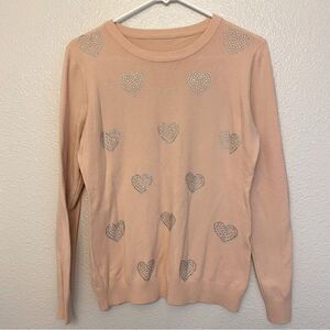 Vila Milano Long Sleeve Sweater pink Rhinestone Hearts wool nylon blend S/M
